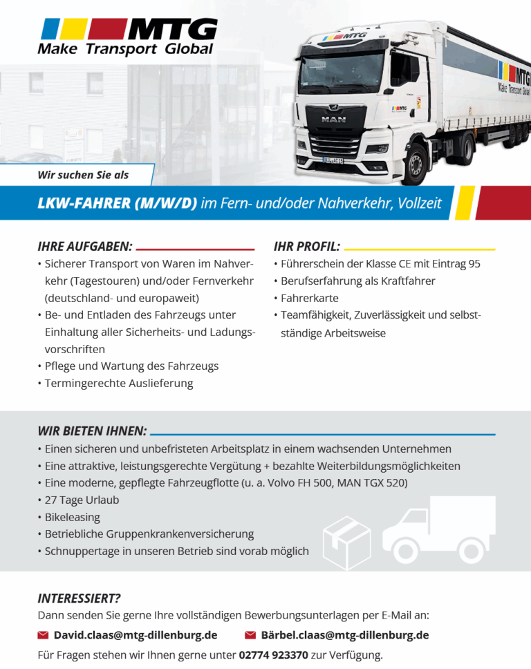 LKW-Fahrer (m/w/d) im Fern- und/oder Nahverkehr
